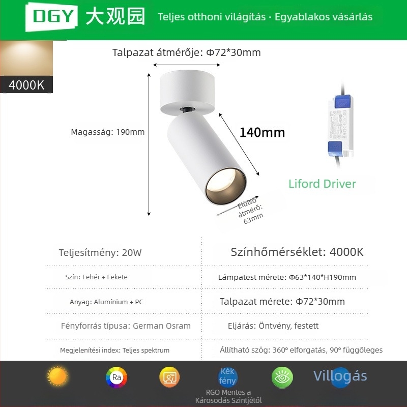 LED COB felületre szerelt spotlámpa, állítható downlight a háttérfalhoz és galériához, mennyezeti világítás 406L