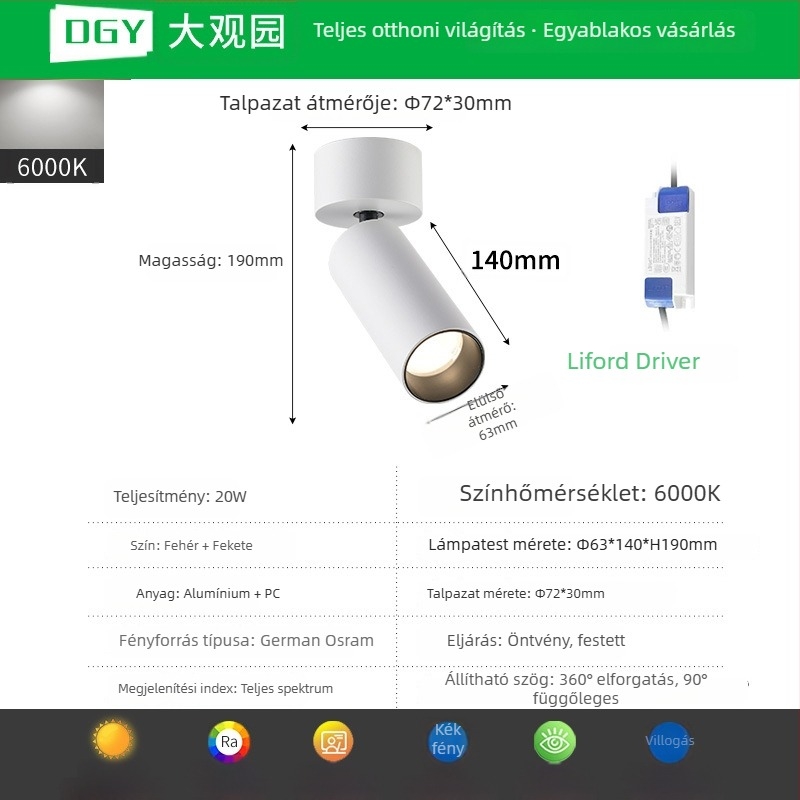 LED COB felületre szerelt spotlámpa, állítható downlight a háttérfalhoz és galériához, mennyezeti világítás 406L