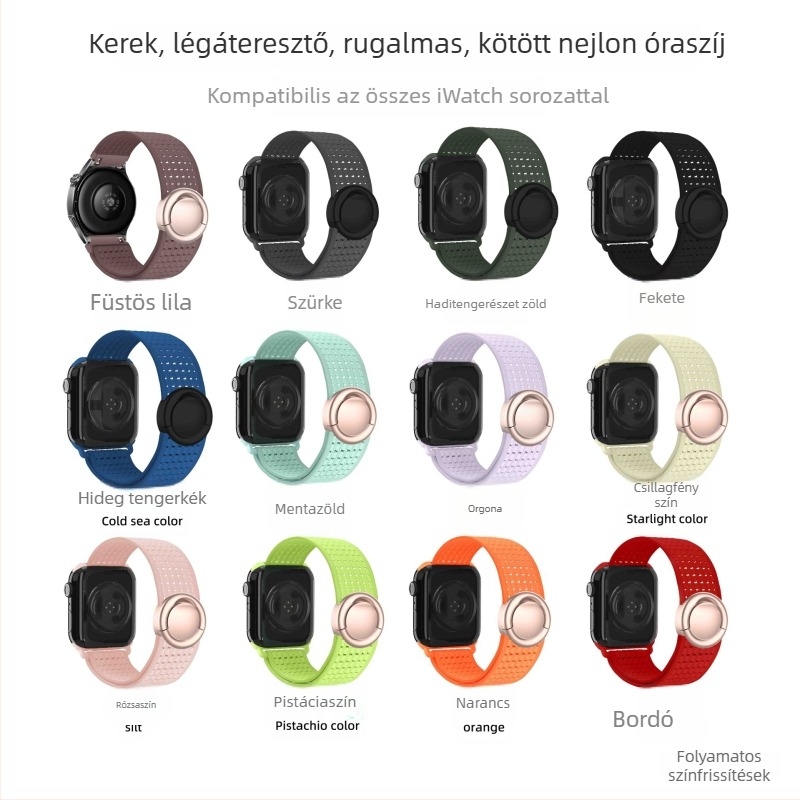 Szövött, kör alakú mágneses nylon szíj Apple Watch Serieshez, 170 mm, iWatch S10 kompatibilis