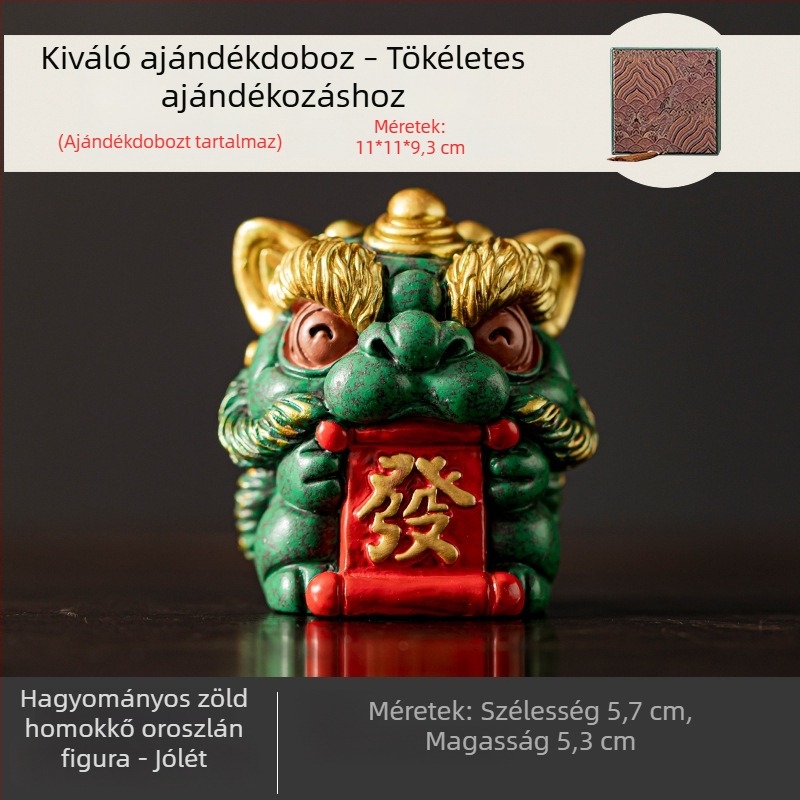 Két szerencsehozó gyanta oroszlán szobor, kézműves dekoráció