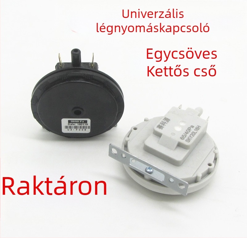 Gáz vízmelegítőhöz szellőnyomáskapcsoló, univerzális kör alakú Y típus, falra szerelhető, 40/50/70/110 Pa tartozékok
