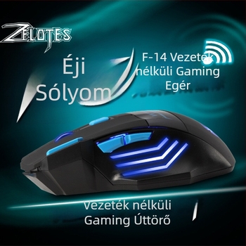 Világító vezeték nélküli gamer egér, 6 gombos, ergonómikus, 4800 DPI, hosszú üzemidejű akkumulátor
