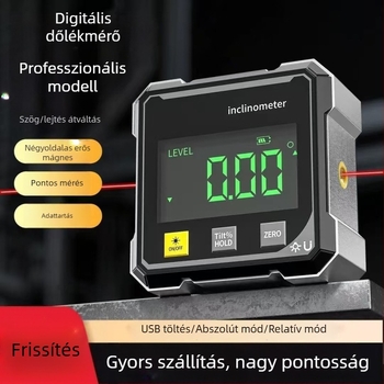 Magas pontosságú digitális lézeres mérőműszer beépített vízszintessel és dőlésmérővel a szög és lejtés méréséhez