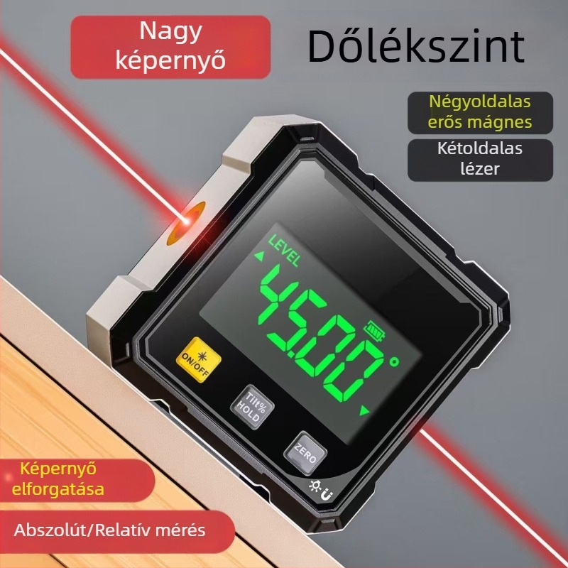Magas pontosságú digitális lézeres mérőműszer beépített vízszintessel és dőlésmérővel a szög és lejtés méréséhez