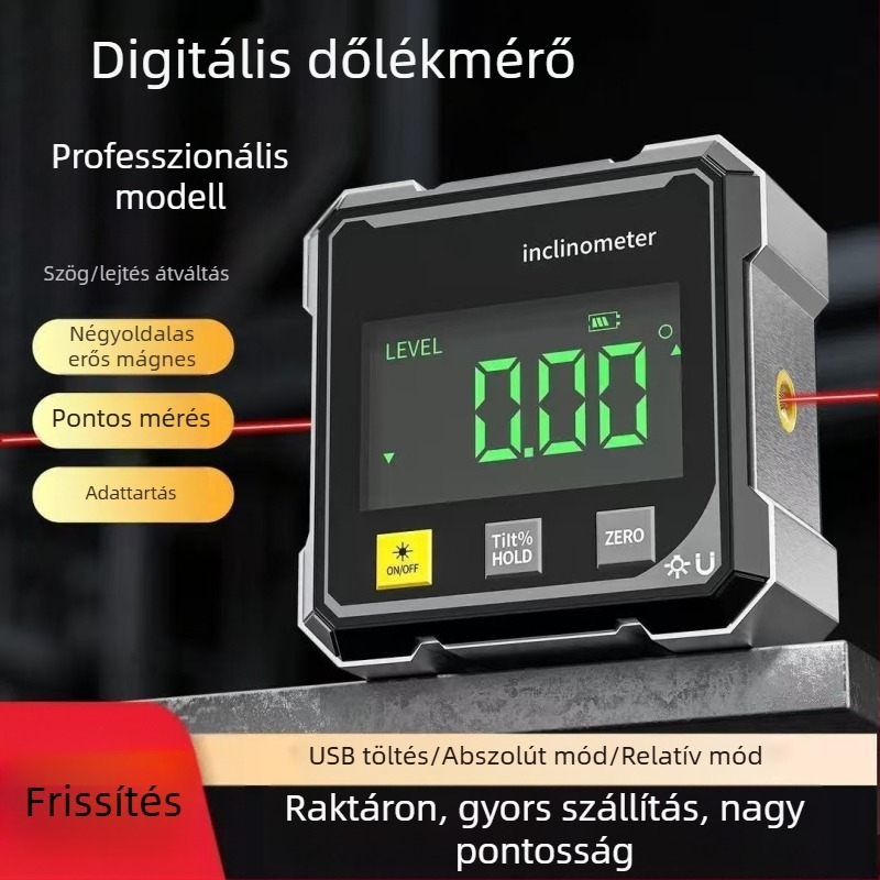 Magas pontosságú digitális lézeres mérőműszer beépített vízszintessel és dőlésmérővel a szög és lejtés méréséhez