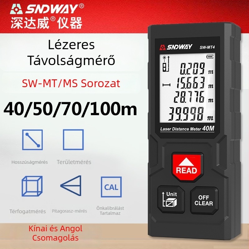 SNDWAY lézeres távolságmérő 40-100 m, magas pontosságú mérőeszköz, lézeres vonalzó, elektronikus vonalzó