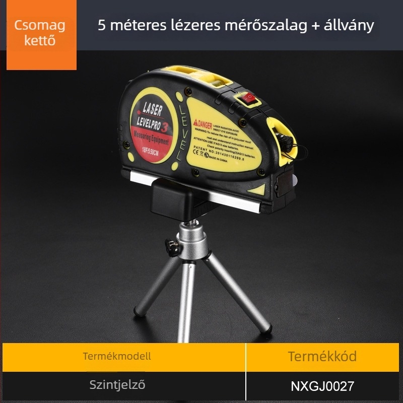 Kompakt lézeres szint otthoni használatra, emelhető háromlábú állvánnyal és infravörös távolságmérés