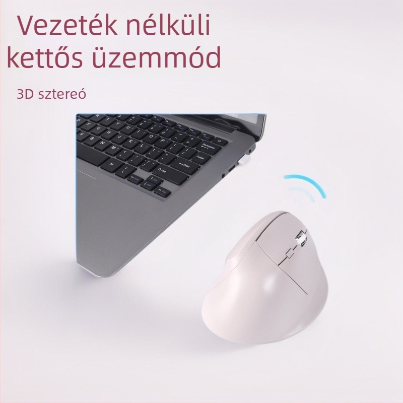 Ergonomikus vezeték nélküli függőleges egér, két üzemmóddal, csendes működés, irodai használathoz kényelmes fogás, Bluetooth