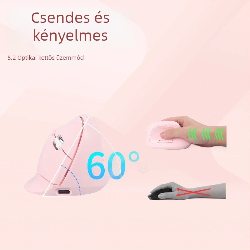 Ergonomikus vezeték nélküli függőleges egér, két üzemmóddal, csendes működés, irodai használathoz kényelmes fogás, Bluetooth