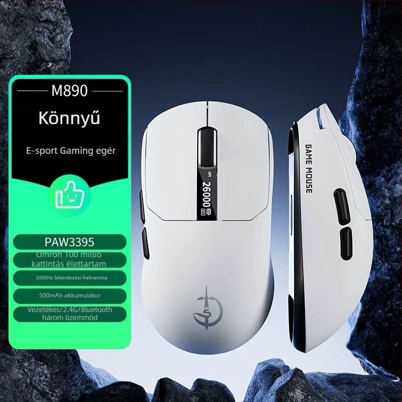 M890 könnyű hárommódú vezeték nélküli gamer egér Bluetooth-tal, újratöltető, kijelzővel és makróval e-sportokra