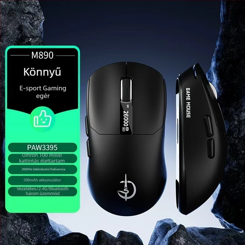 M890 könnyű hárommódú vezeték nélküli gamer egér Bluetooth-tal, újratöltető, kijelzővel és makróval e-sportokra