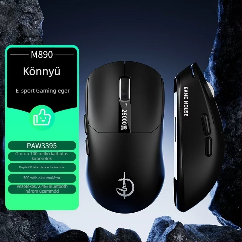 M890 könnyű hárommódú vezeték nélküli gamer egér Bluetooth-tal, újratöltető, kijelzővel és makróval e-sportokra