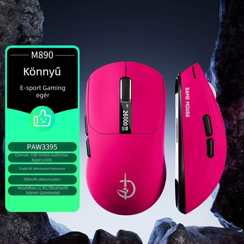 M890 könnyű hárommódú vezeték nélküli gamer egér Bluetooth-tal, újratöltető, kijelzővel és makróval e-sportokra