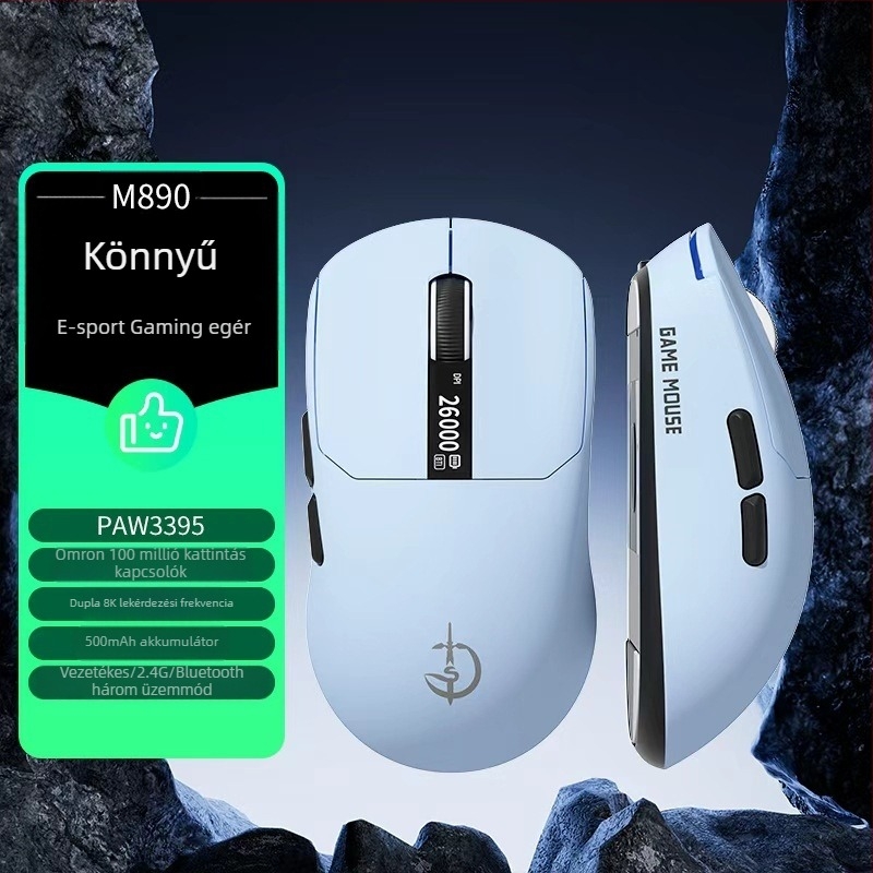 M890 könnyű hárommódú vezeték nélküli gamer egér Bluetooth-tal, újratöltető, kijelzővel és makróval e-sportokra
