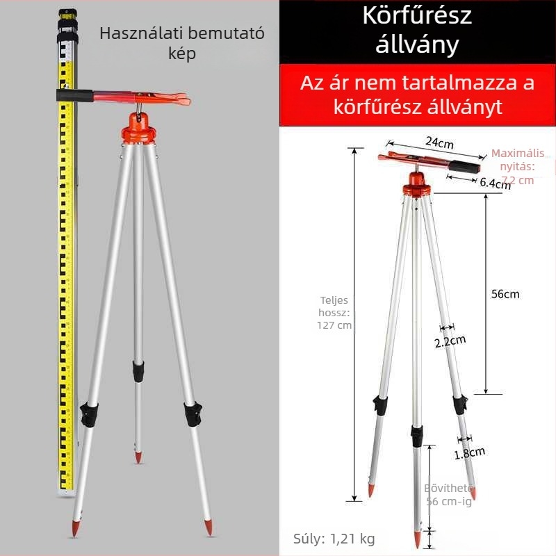 Alumínium ötvözetéből készült magasságmérő és szintmérő vonalzó, 3 m, 5 m és 7 m hosszúságú