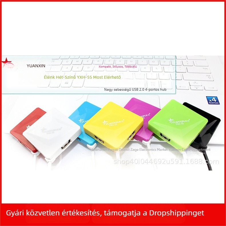 Yuanxin 1,2 m hosszú, 4‑portos USB hub, USB 3.0, modell YXH-55, négyzet alakú USB hub