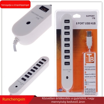 Hosszú USB 2.0 8-portos hub, multifunkcionális