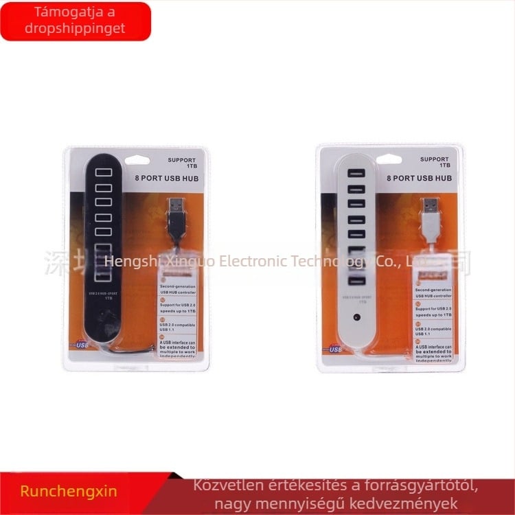 Hosszú USB 2.0 8-portos hub, multifunkcionális