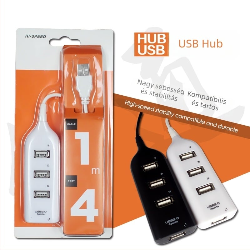 Beépíthető USB hub, 4 portos, USB 2.0, fekete-fehér