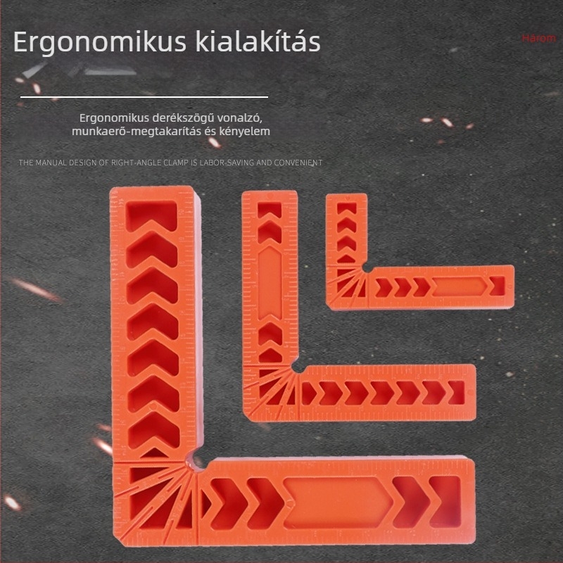 Műanyag 90°-os derékszög-pozicionáló mérőeszköz skálával