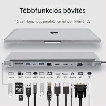 USB 3.0 két HDMI MST többmonitoros notebook dokkoló Type-C 12-in-1 hub