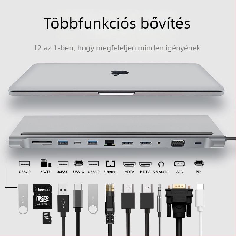 USB 3.0 két HDMI MST többmonitoros notebook dokkoló Type-C 12-in-1 hub