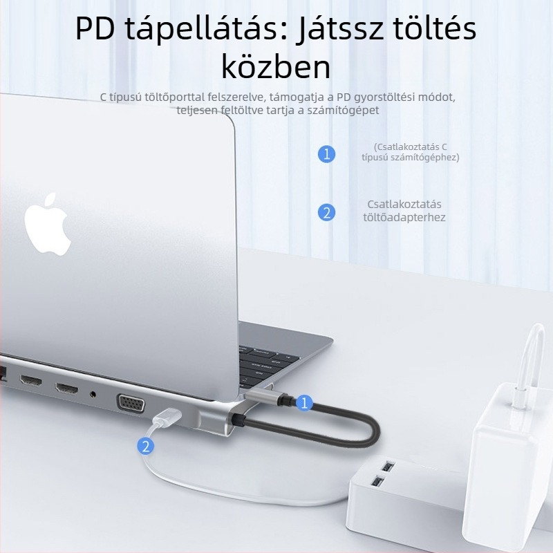 USB 3.0 két HDMI MST többmonitoros notebook dokkoló Type-C 12-in-1 hub