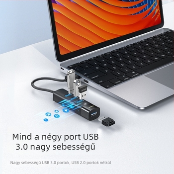 USB 3.0 négyportos hub hosszú kialakítású USB bővítő-dokk, 5 Gbps