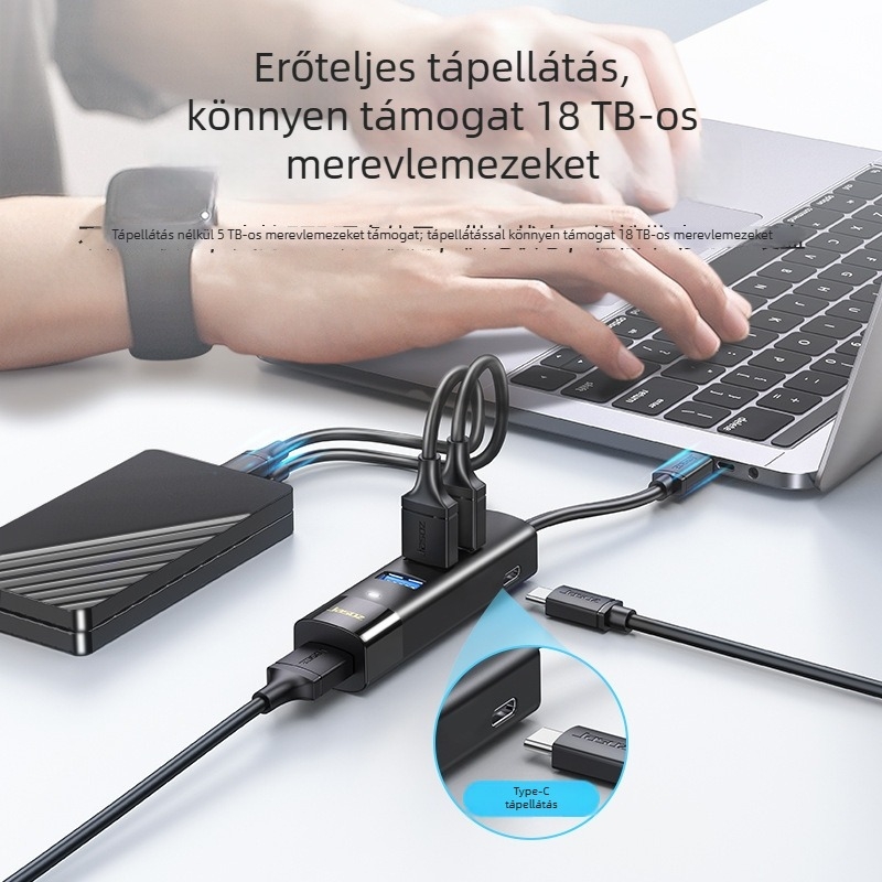 USB 3.0 négyportos hub hosszú kialakítású USB bővítő-dokk, 5 Gbps