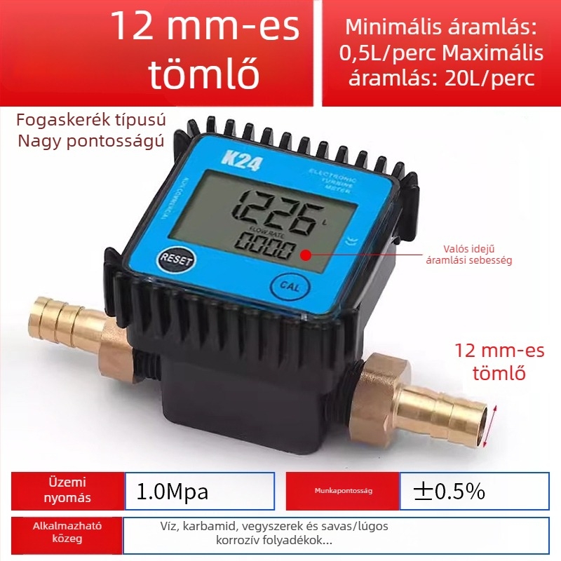 K24 mikroáramlásmérő dízelhez, benzinhez, metanolhoz és vízhez, elektronikus vízórával és digitális kijelzővel
