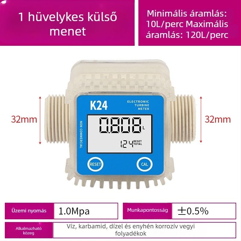 K24 mikroáramlásmérő dízelhez, benzinhez, metanolhoz és vízhez, elektronikus vízórával és digitális kijelzővel