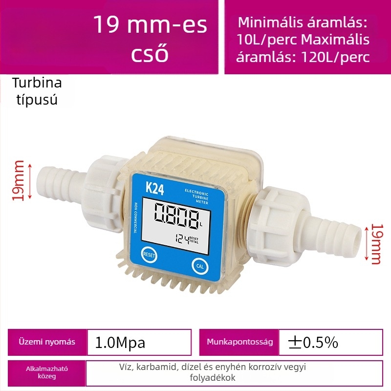 K24 mikroáramlásmérő dízelhez, benzinhez, metanolhoz és vízhez, elektronikus vízórával és digitális kijelzővel