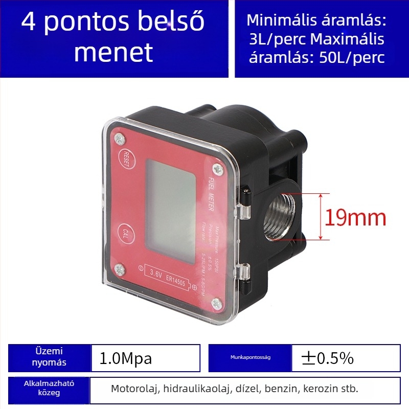 K24 mikroáramlásmérő dízelhez, benzinhez, metanolhoz és vízhez, elektronikus vízórával és digitális kijelzővel