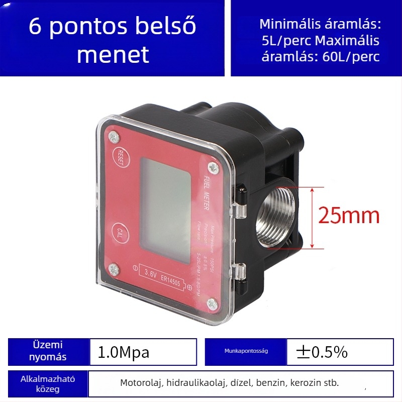 K24 mikroáramlásmérő dízelhez, benzinhez, metanolhoz és vízhez, elektronikus vízórával és digitális kijelzővel