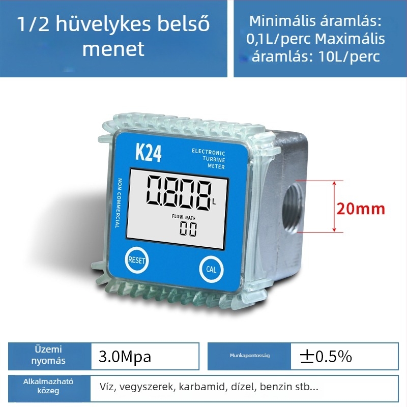K24 mikroáramlásmérő dízelhez, benzinhez, metanolhoz és vízhez, elektronikus vízórával és digitális kijelzővel