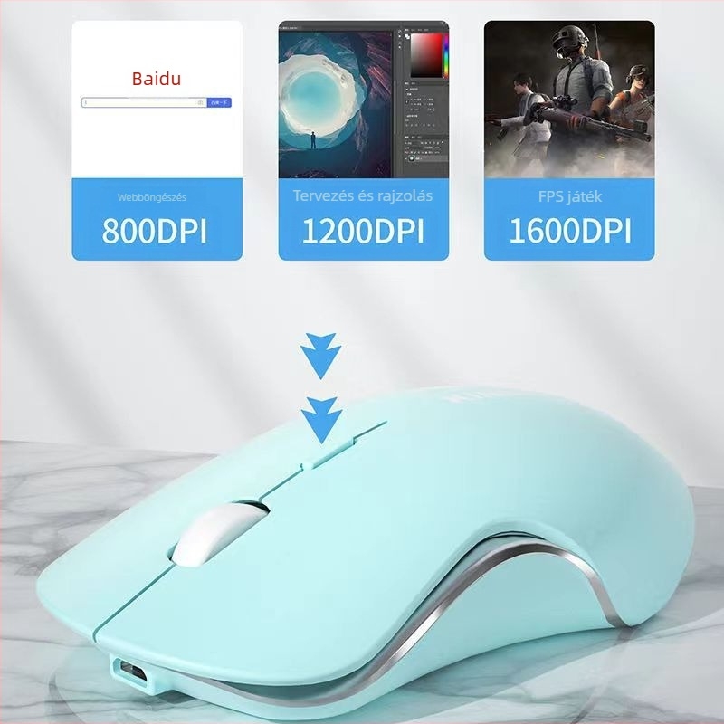 Csendes vezeték nélküli egér, újratölthető, Bluetooth és 2.4G kétmódú kapcsolattal, Morandi Macaron színben, játékokra és irodába
