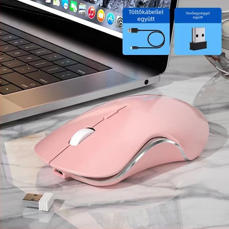 Csendes vezeték nélküli egér, újratölthető, Bluetooth és 2.4G kétmódú kapcsolattal, Morandi Macaron színben, játékokra és irodába