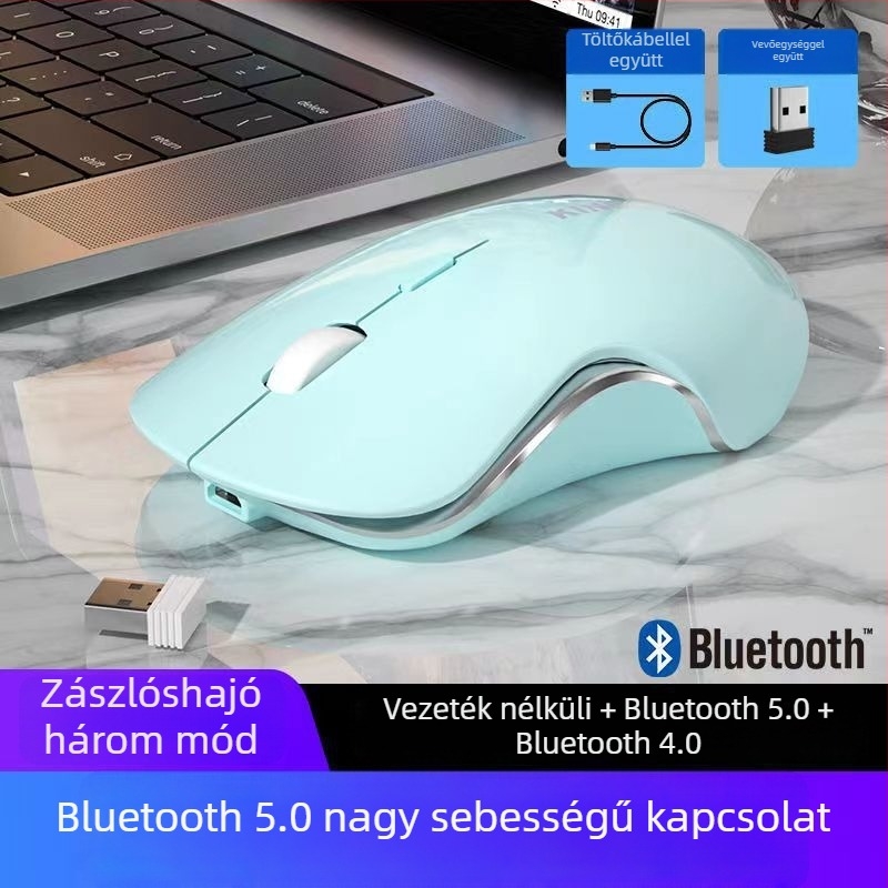 Csendes vezeték nélküli egér, újratölthető, Bluetooth és 2.4G kétmódú kapcsolattal, Morandi Macaron színben, játékokra és irodába