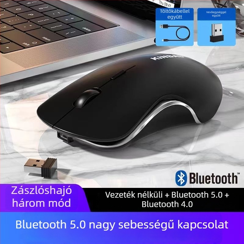 Csendes vezeték nélküli egér, újratölthető, Bluetooth és 2.4G kétmódú kapcsolattal, Morandi Macaron színben, játékokra és irodába