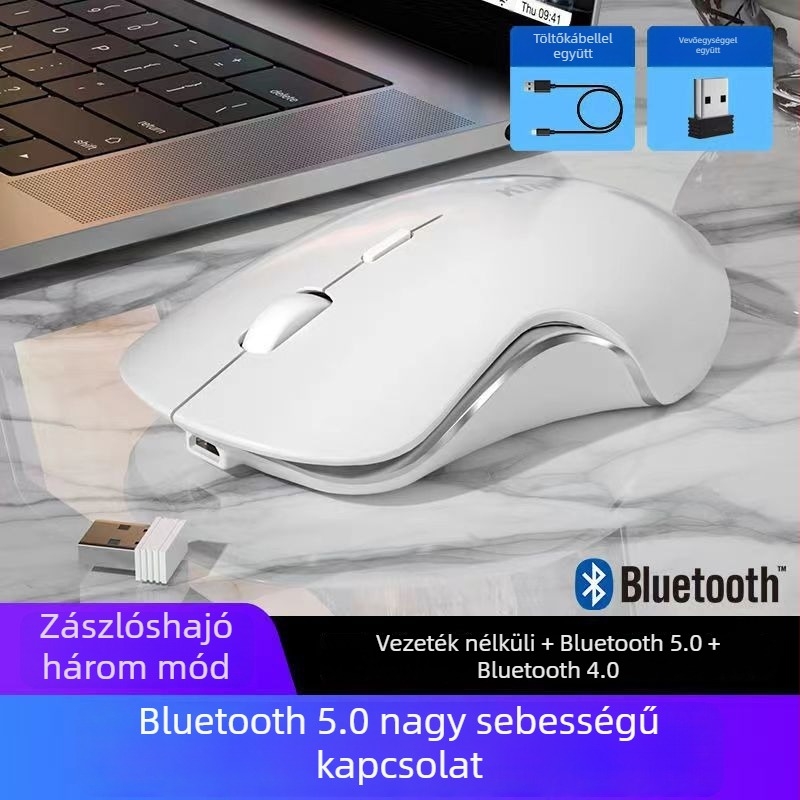 Csendes vezeték nélküli egér, újratölthető, Bluetooth és 2.4G kétmódú kapcsolattal, Morandi Macaron színben, játékokra és irodába
