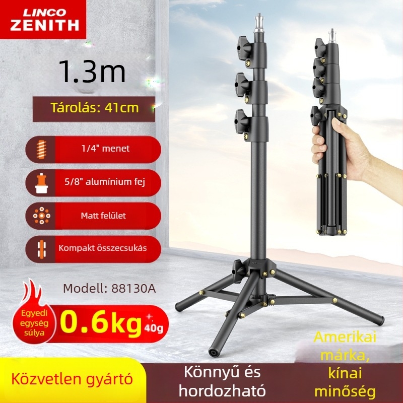 1,3 m-es matt fotótripod mobiltelefonhoz és automata hőmérő tartóval, csőátmérő 25,4 mm