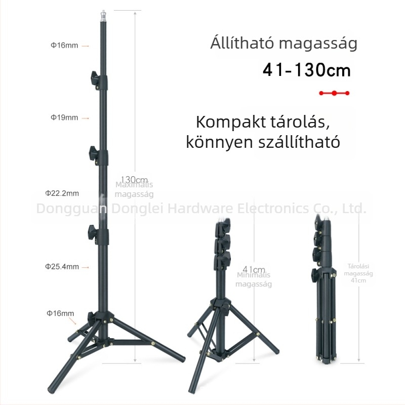 1,3 m-es matt fotótripod mobiltelefonhoz és automata hőmérő tartóval, csőátmérő 25,4 mm