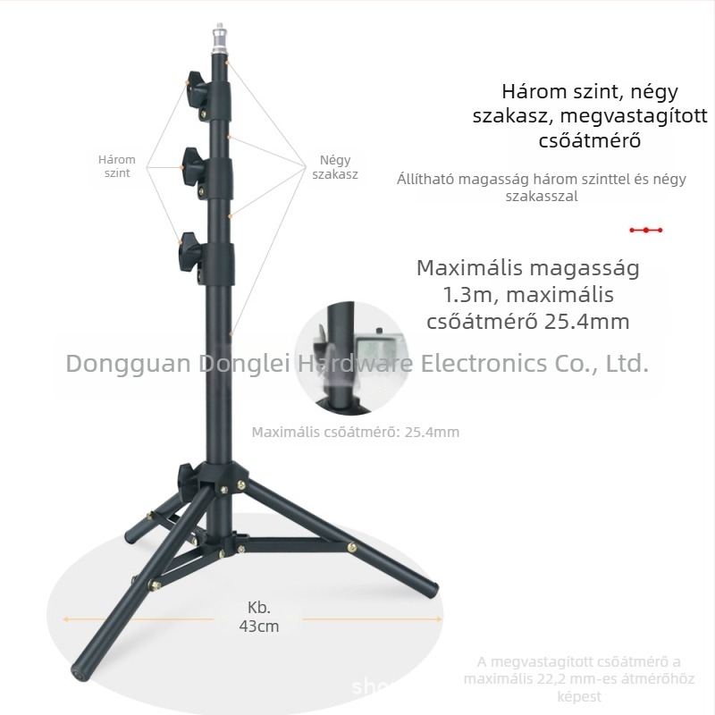 1,3 m-es matt fotótripod mobiltelefonhoz és automata hőmérő tartóval, csőátmérő 25,4 mm