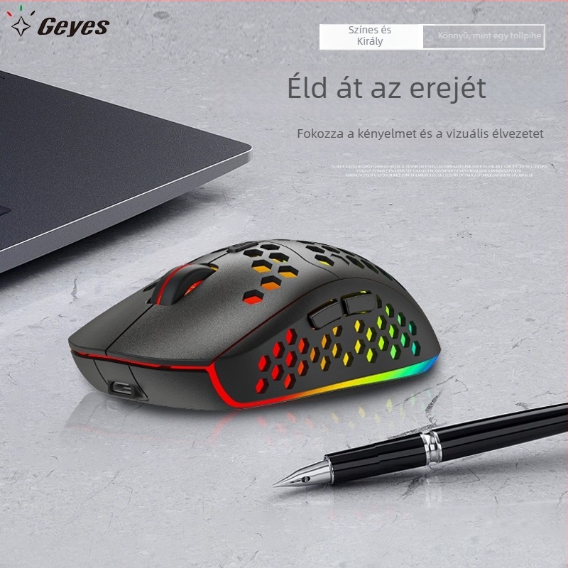 Geyes könnyű RGB vezeték nélküli játékegér, 2.4G, újratölthető, 6 gomb, 2400 DPI