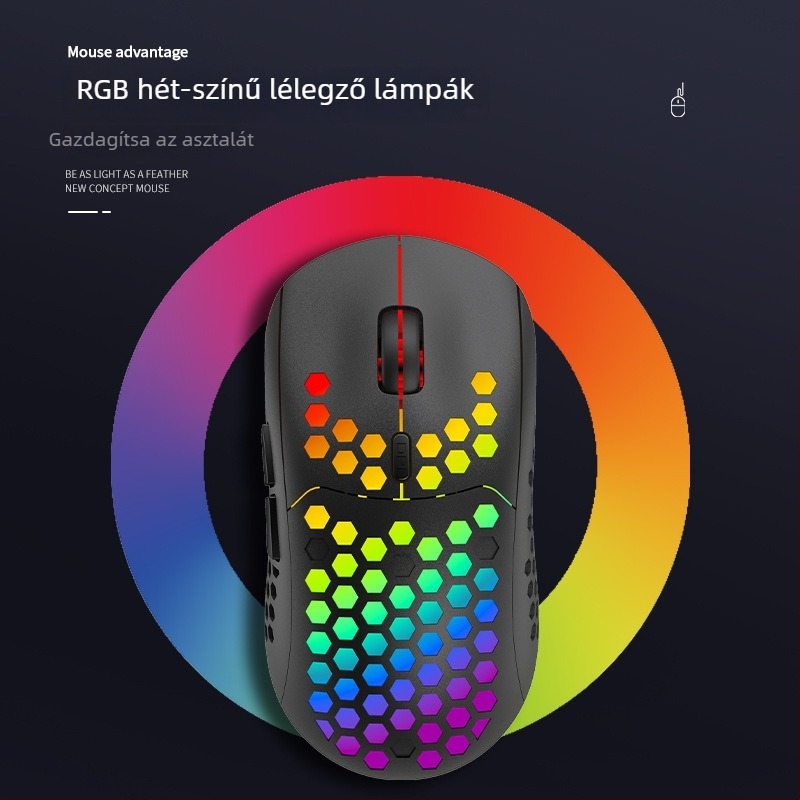 Geyes könnyű RGB vezeték nélküli játékegér, 2.4G, újratölthető, 6 gomb, 2400 DPI