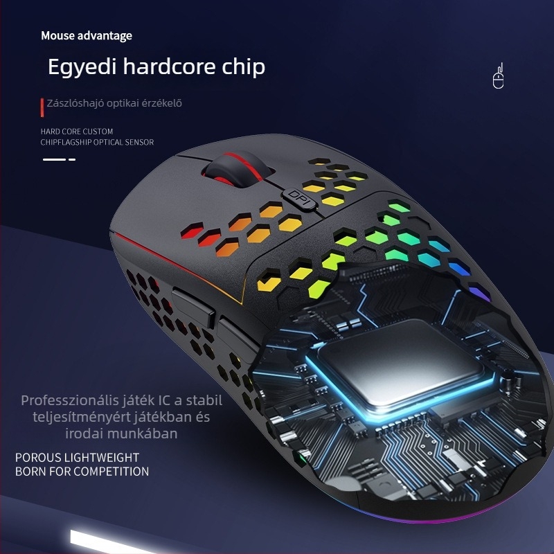 Geyes könnyű RGB vezeték nélküli játékegér, 2.4G, újratölthető, 6 gomb, 2400 DPI
