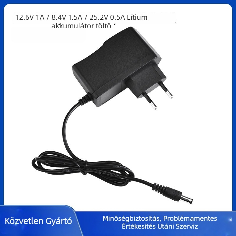 Vinobon Li-ion Akkumulátorcsomag töltő és tápegység, 12.6V1A / 8.4V1.5A / 25.2V0.5A, Kimenet 9V