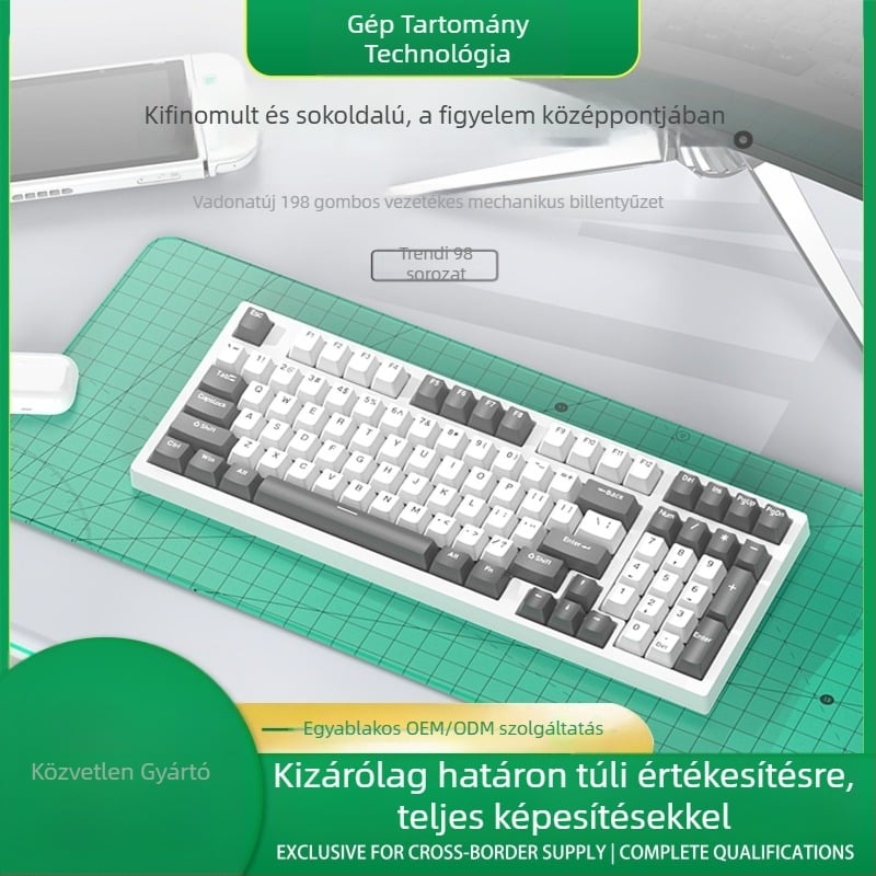 RGB K98 mechanikus billentyűzet hot-swap lehetőséggel, ko-brand készlet egérrel, három üzemmóddal
