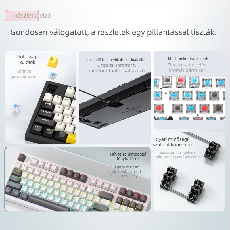 RGB K98 mechanikus billentyűzet hot-swap lehetőséggel, ko-brand készlet egérrel, három üzemmóddal