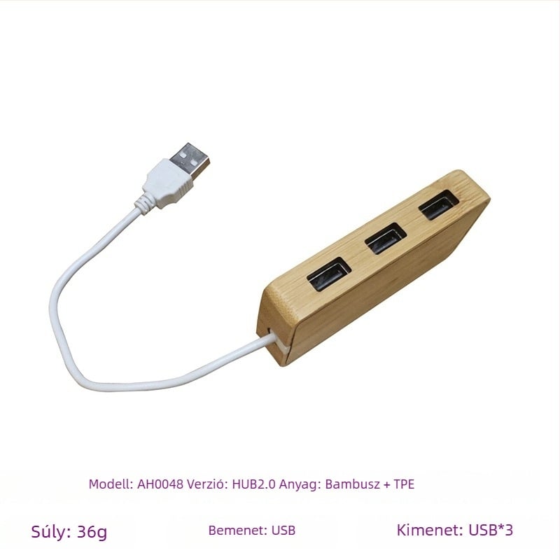 Type-C bővítő dokkoló bambuszból - USB 4-portos hub, bemenet 1, kimenet 4
